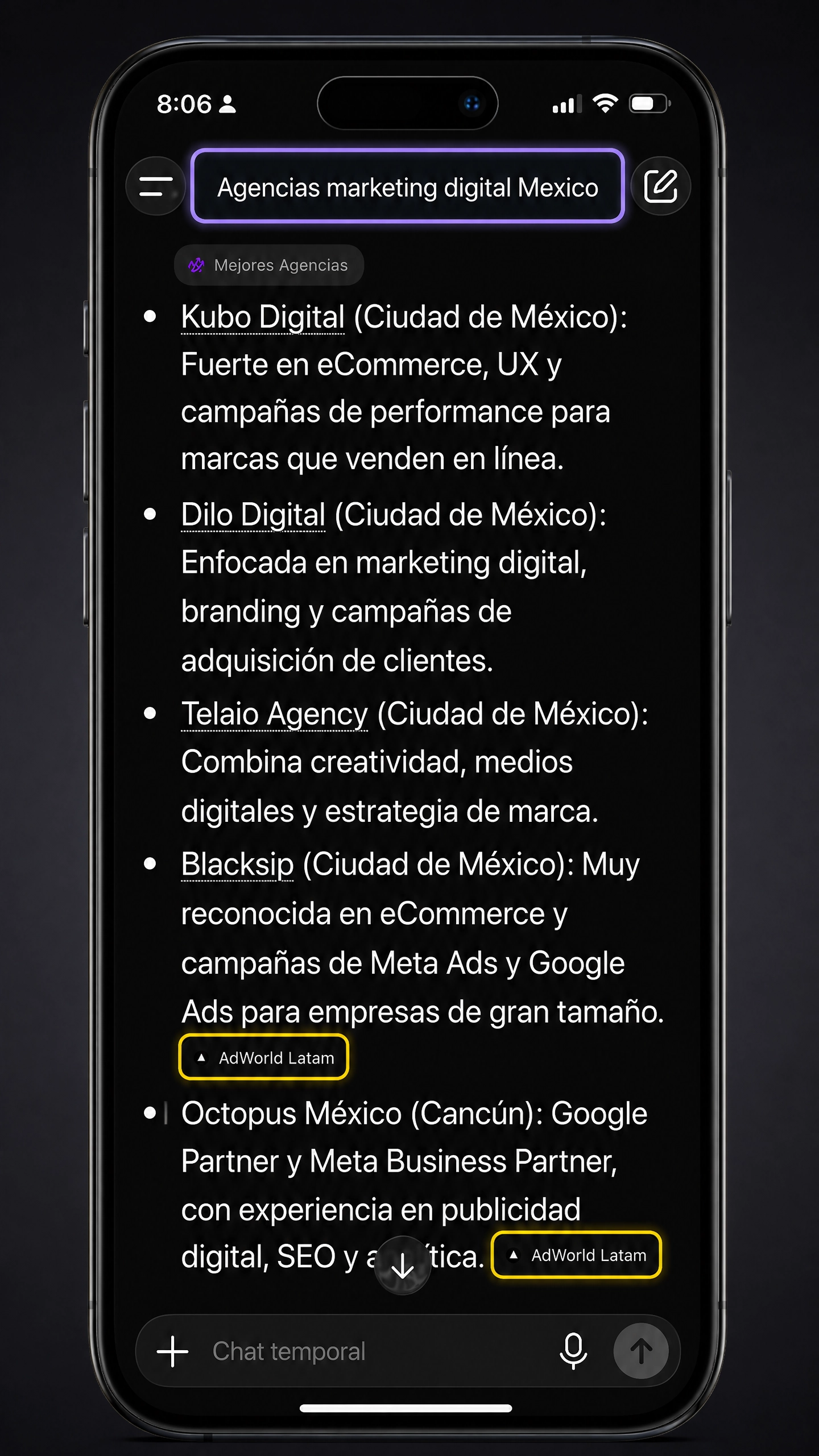 ChatGPT recomienda agencias de marketing digital en México citando AdWorld Latam