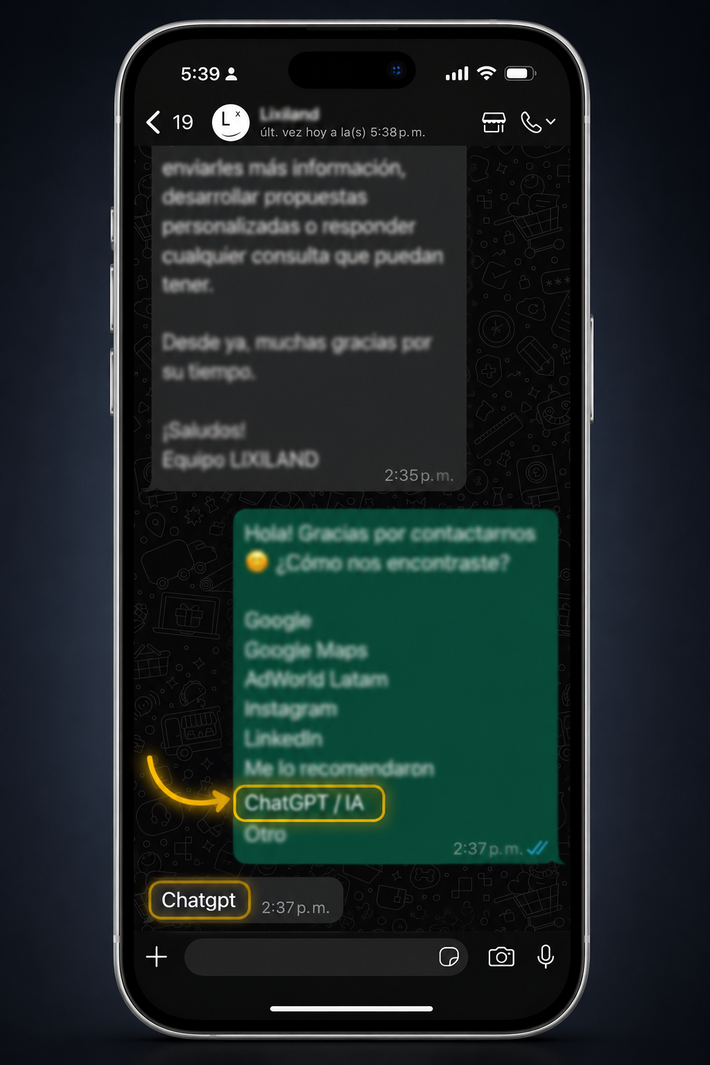 Cliente responde que llegó a la agencia por ChatGPT / IA